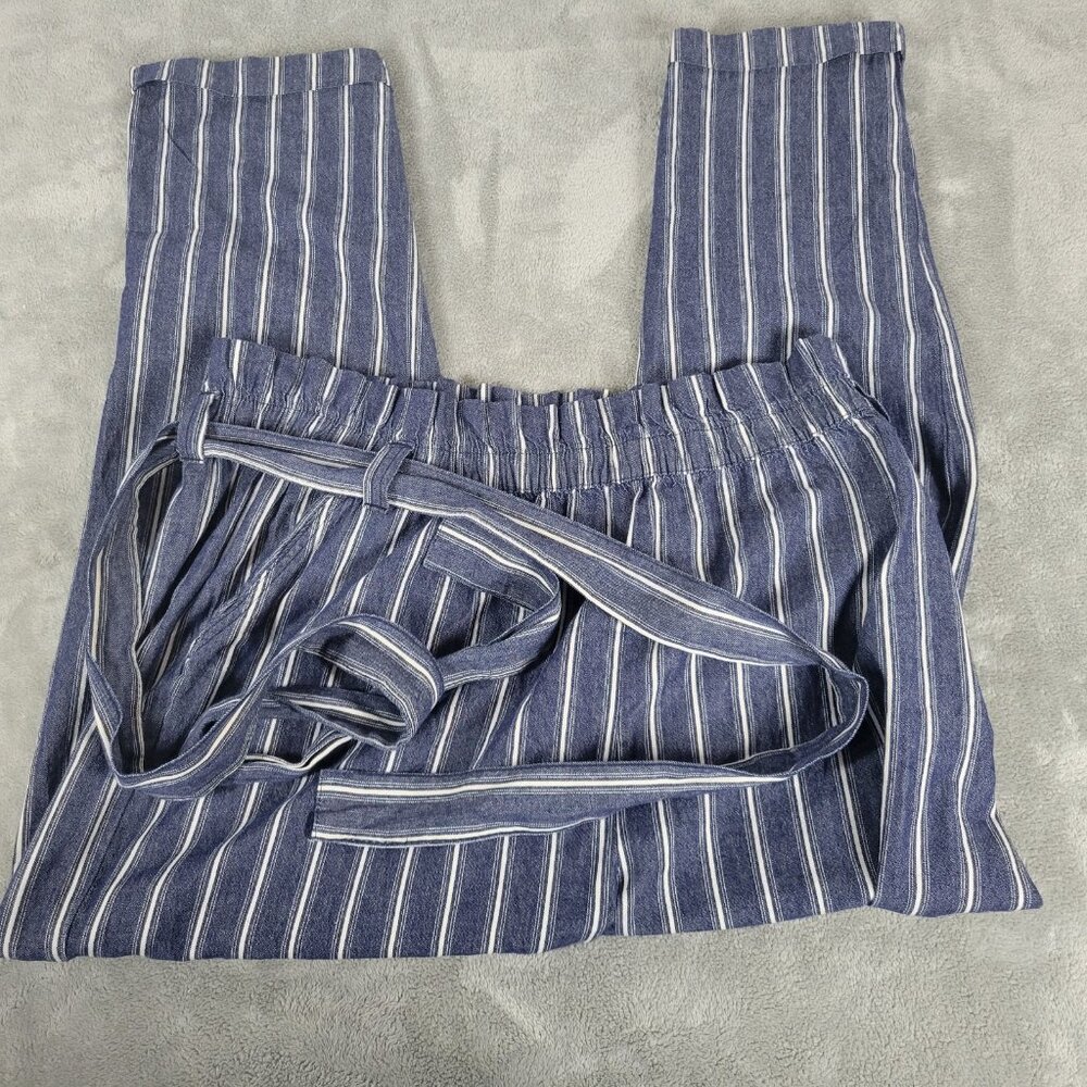 Taxi Womens Pants 2X Plus Paper Bag Blue White Stripe Cotton Belt STR164E